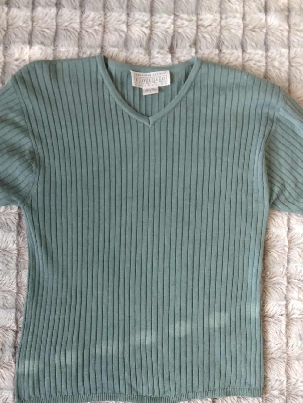 Saks Fifth Avenue Folio Ribbed Silk V-Neck Top - Sage